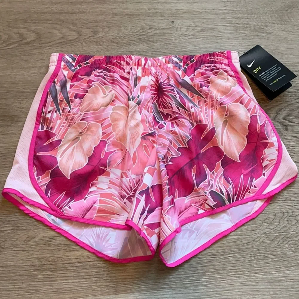 NWT Nike Dri-fit Pink tropical floral standard running workout shorts youth L